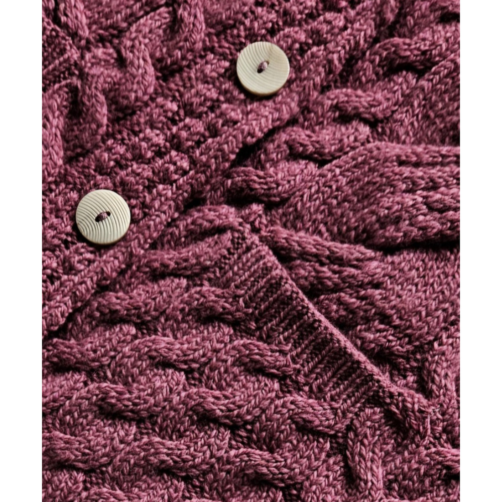 ARAN Woolen Mills IRELAND soft chunky merino-wool knit pocket sweater cardigan L - Picture 5 of 14